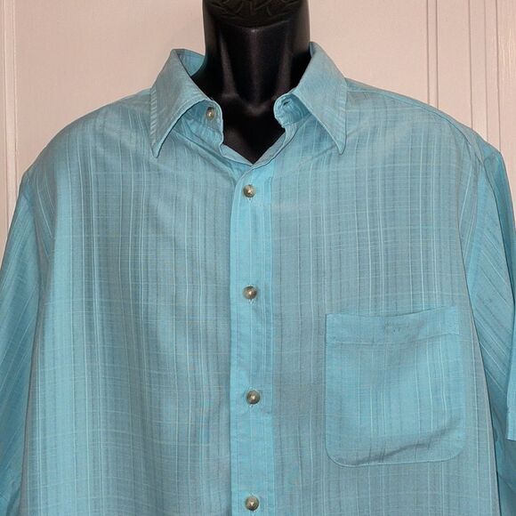 Roundtree & Yorke aqua blue modal/polyester short sleeve shirt - Picture 2 of 10